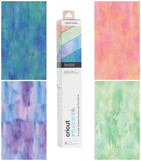 Cricut Infusible Ink Transfer Sheets 4-pack (Watercolours); Produces stunning, vibrant, professional, and permanent heat transfers; Requires compatible Infusible Ink blank (sold separately) and Cricut EasyPress™ 2 or heat press that reaches 400°F (205°C); Transferred inks never flake, peel, crack or wrinkle